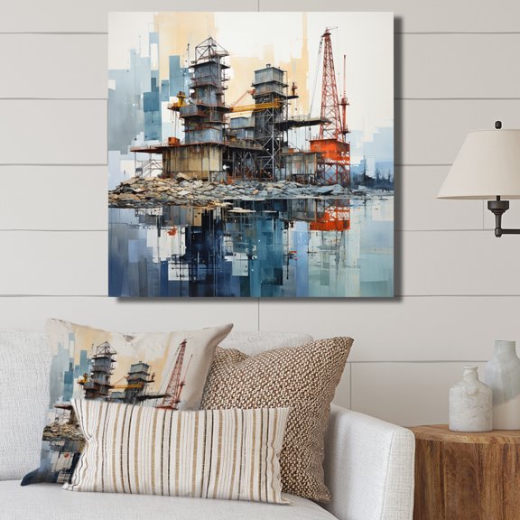 Designart "Blue Oil Rigs landscapes Industrial II" Oil Rigs / Fields Wall Decor