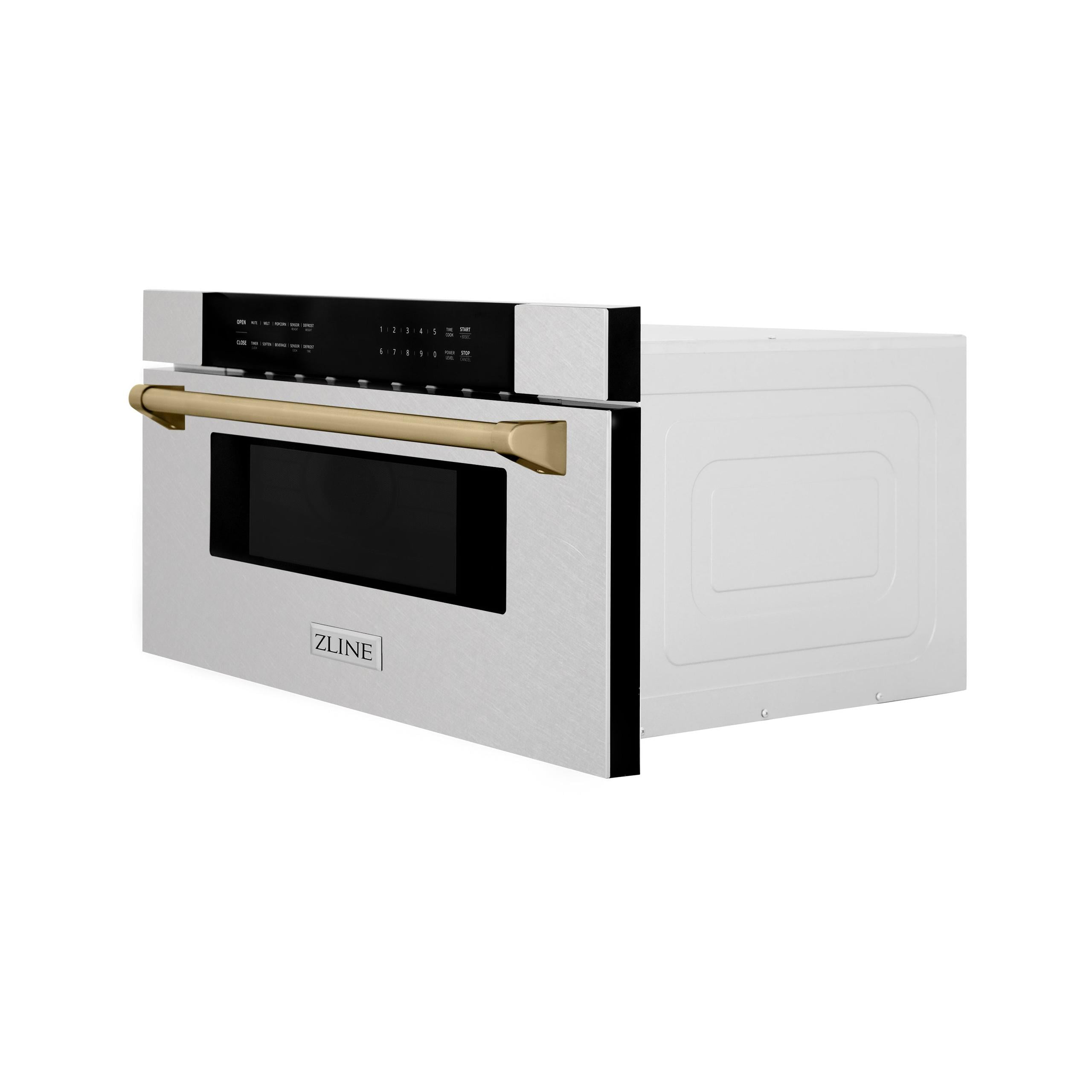 ZLINE Autograph Edition 30" 1.2 cu. ft. Built-In Microwave Drawer in Fingerprint Resistant Stainless Steel with Gold Accents