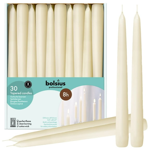 Vela BOLSIUS Ivory Taper, 10 pulgadas, 30 unidades, 8 horas de combustión