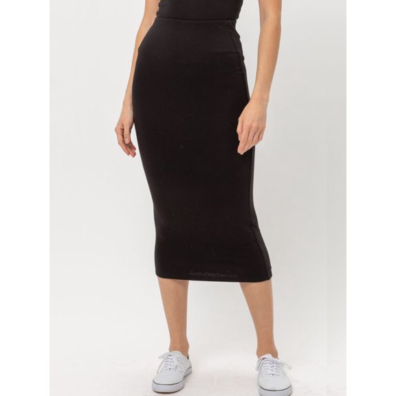 Women Solid Basic Casual Stretch Elastic Waist Bodycon Midi Pencil Skirt