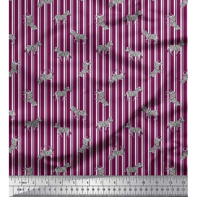 Soimoi Pink Poly Georgette Fabric Stripe & Wild Animal Print Fabric by Yard 42 Inch Wide