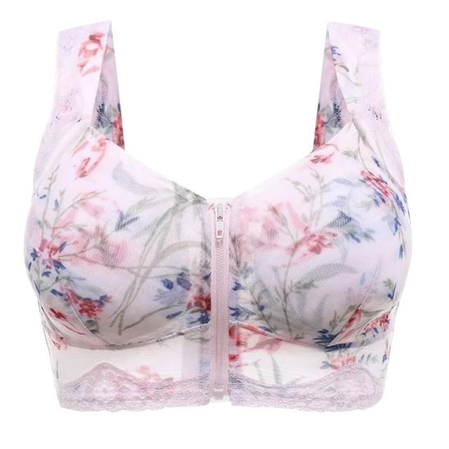 CHUANK Front Closure Bras for Women Sexy Plus Size Compression Bra Full Coverage Padded Bras Pink L