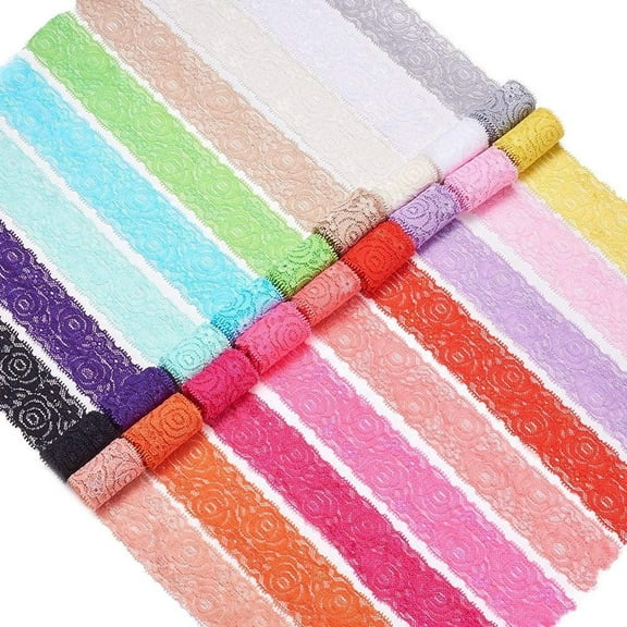 18 Yards Lace Fabric Stretch Elastic 1.57 inches Wide Trim Lace for Headbands Garters Wedding Bouquet Making - 18 Colors 1 Yard Each