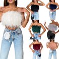 thumbnail image 2 of Women Artificial Fur Feather Vest Sleeveless Strapless Fluffy Backless Slim Fit Tube Tops, 2 of 4