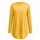 thumbnail image 4 of Blusa camiseta de manga larga con cuello redondo y estampado de diente de león para mujer: dobladillo asimétrico, poliéster elástico, lavable a máquina., 4 of 5