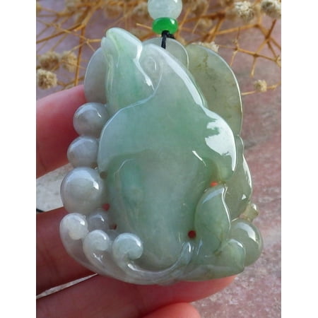 Green Natural A Jade jadeite pendant Dolphin Fish Lotus Flower Ruyi Necklace 680790 TN