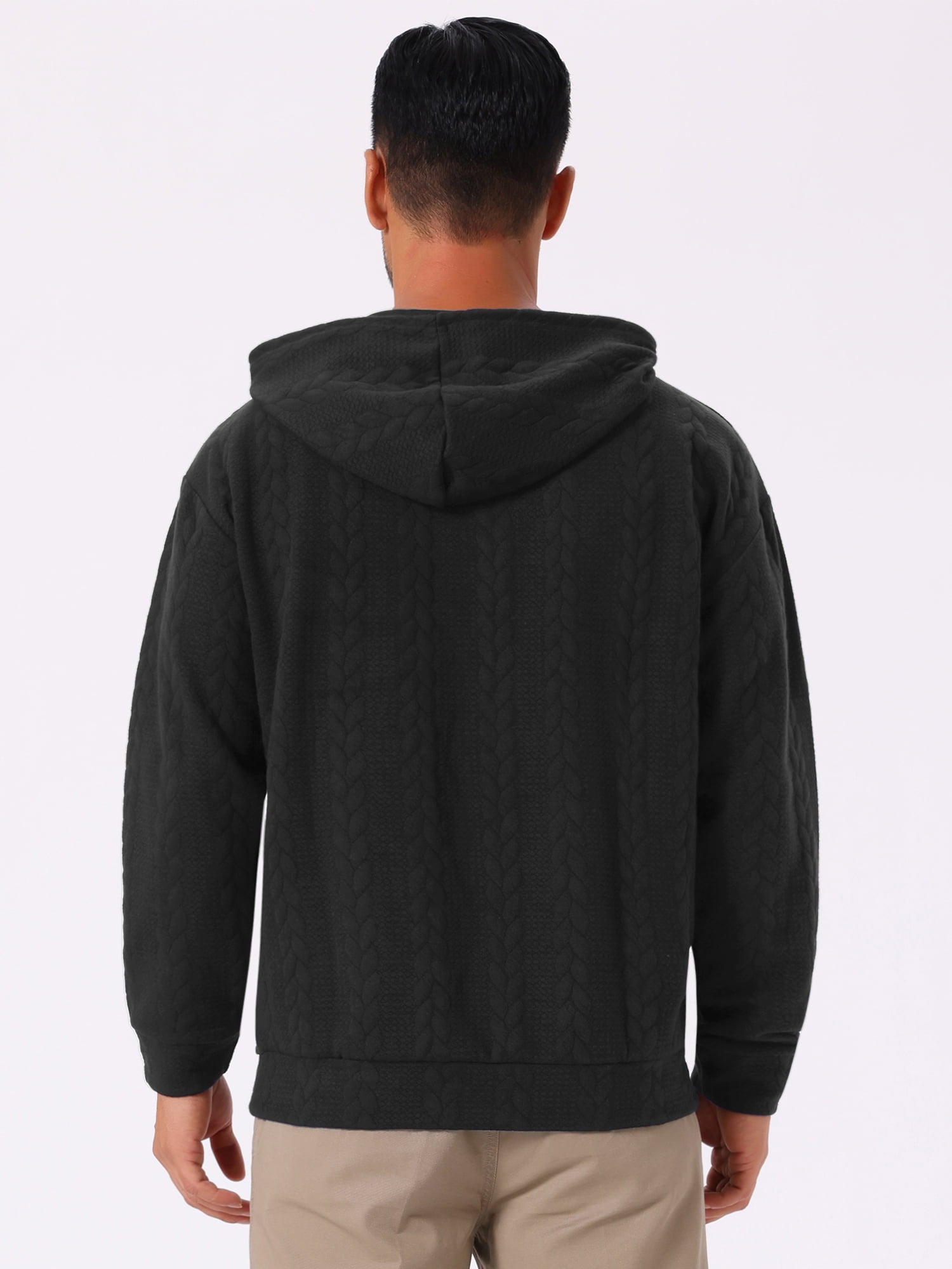 DARING DIVA Long Sleeve Jacquard Pullover Hooded Sweatshirts 2XL Black