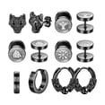 thumbnail image 1 of 6 Pares Aretes Con Piercing Pendientes Runas Hombre NEGRO, 1 of 5