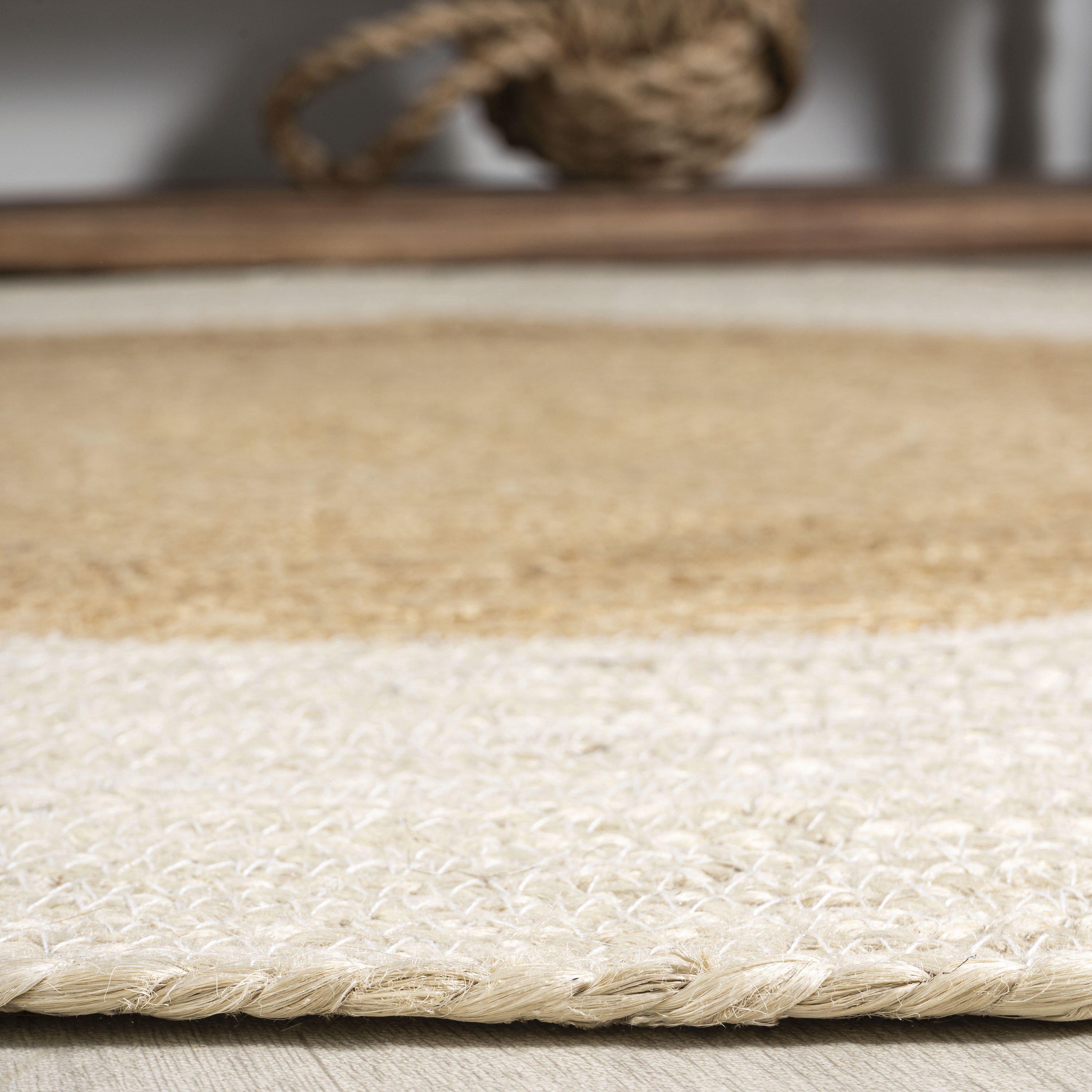 JONATHAN Y ANSA 5' Round Area Rug, Oceana Two-Tone Boho Jute Circle - Cream/Natural, RNF115A-5R