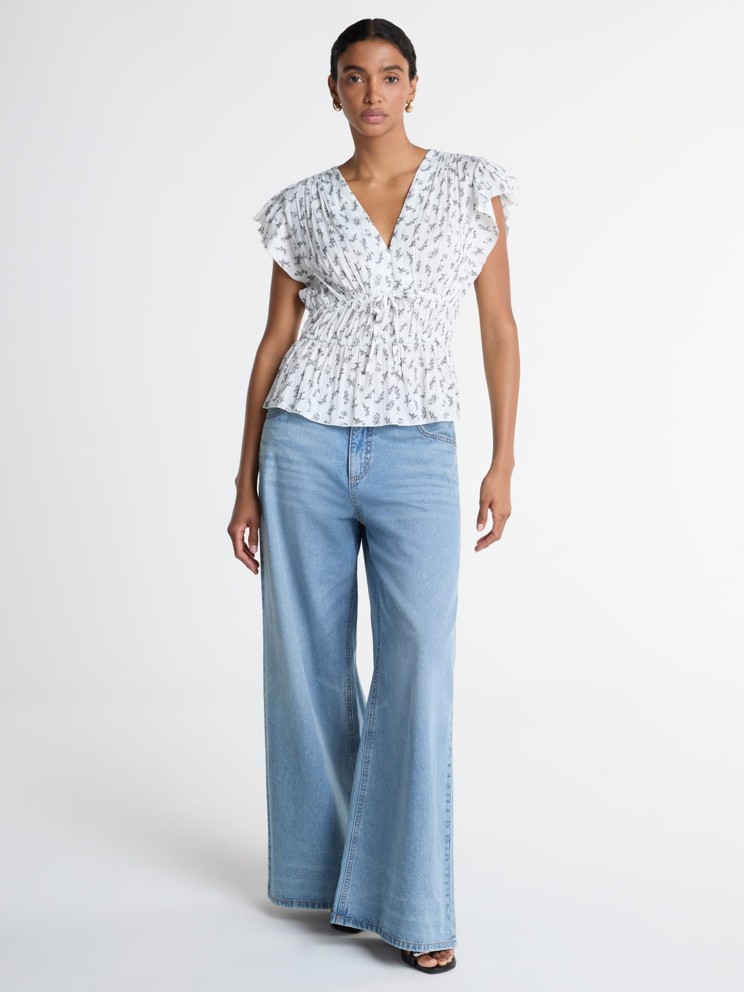 Scoop Women's V Neck Satin Top with Flutter Sleeves, Sizes XS-4X