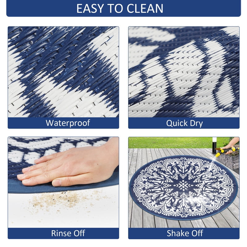 Aonewoe Round Outdoor Rugs 8Ft Waterproof Patio Plastic Straw Rug Reversible Camping Carpet Indoor Outdoor Area Rug for Patio,Deck,Balcony,Picnic,Beach,Outside