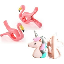2 Set (4 Ct) Pink Flamingo / Pink Unicorn Beach Towel Clips Jumbo Size for Beach Chair, Cruise Beach Patio, Pool Accessories for Chairs, Household Clip, Baby Stroller