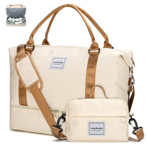 Bolsa de viaje WOOMADA Weekender Overnight para mujer, color beige y marrón