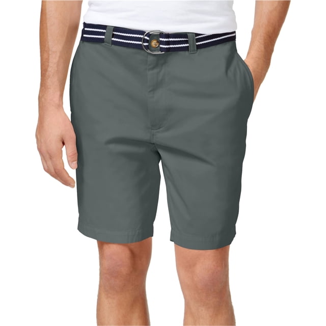 Pantalones cortos tipo chino informales con cinturón y frente plano para hombre de Club Room, gris, 40 Club Room chino