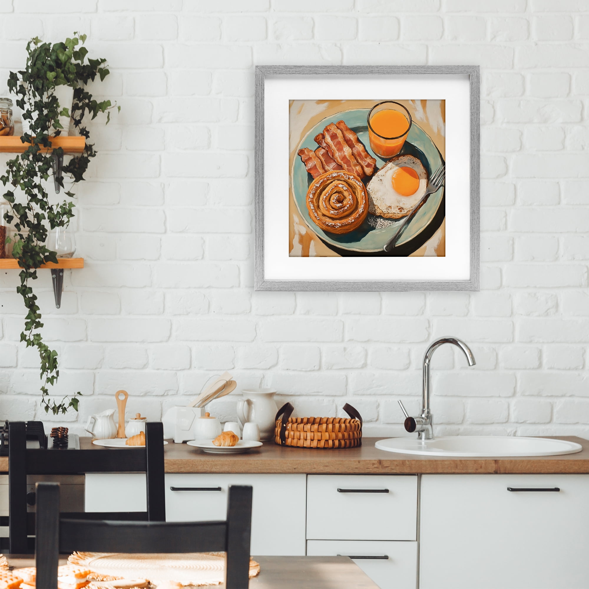 Stupell Industries Cinnamon Roll Breakfast Gray Framed Print Under Glass, design by Tina LeCour