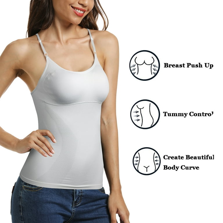 Women Stretch Cami with Built-in Shelf Bra Tank Top Wide Straps Padded Yoga  Tops 
