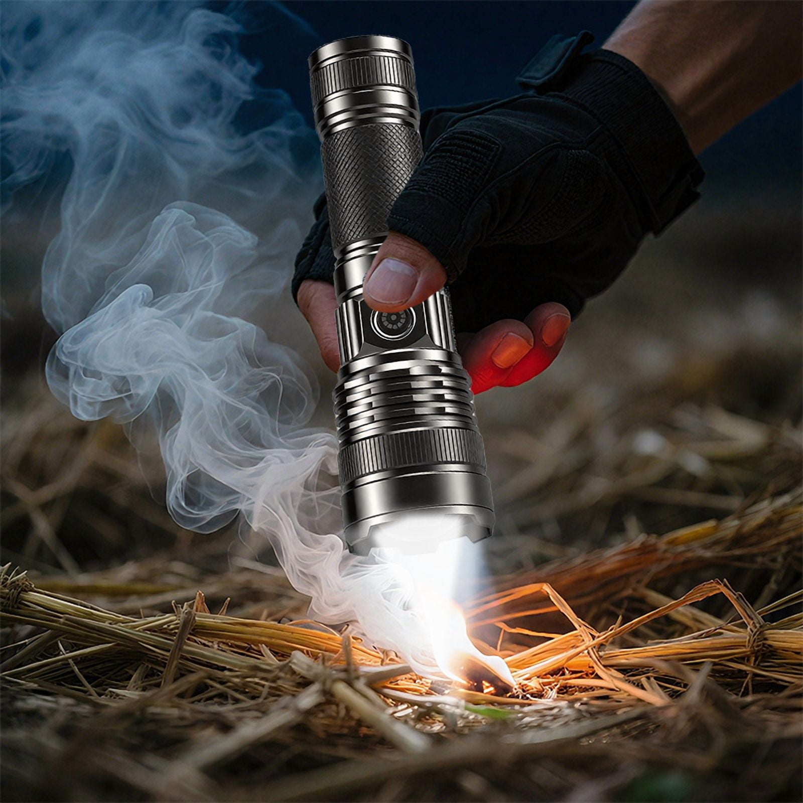 Rechargeable Fire Starting Flashlight, High Lumen Aluminum Alloy Tactical Torch with Adjustable Beam for Survival, Camping, Fishing, Power Outages & Night Riding