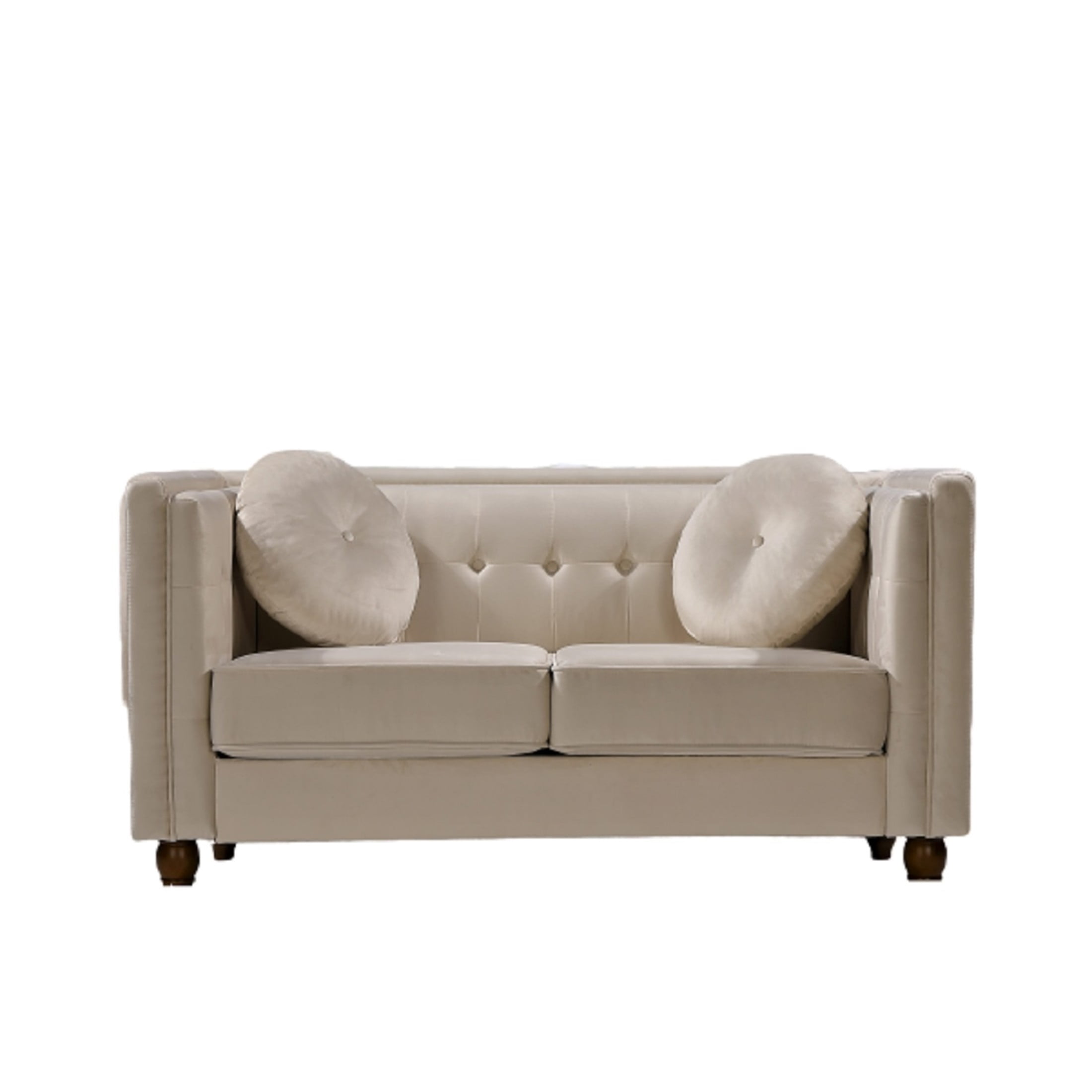 GDF Studio 58.3" Loveseat with Button-Tufted Crushed Velvet Upholstery & Tapered Wood Legs, Ivory