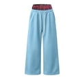 thumbnail image 4 of Hvogkswy Wide Leg Sweatpants Women Elastic Drawstring High Waisted Pants Plaid Lining Casual Workout Jogging Pants with Pockets, 4 of 8