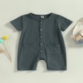 thumbnail image 2 of Infant Baby Boy Girl Summer Linen Short Sleeve Button Down Romper Jumpsuit Clothes Outfits, 2 of 8