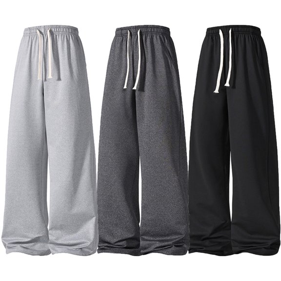 Homeyce Mens Sweatpants Baggy Pants Open Bottom Wide Leg Sweatpants with Pockets Straight Leg Solid Sweats Lounge Pants Drawstring Athletic Workout Gym Casual Joggers,Gray XL