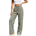 thumbnail image 2 of Women's Fleece Lined Wide Leg Cargo Sweatpants, Ghalytn Drawstring Elastic Waist Warm Multi-Pocket Streetwear Pants, 2 of 9