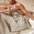 thumbnail image 3 of LNGOOR VCAY Beach Vacation Summer Crochet Colorblock Straw Geometric Pattern Shoulder Bag, 3 of 7