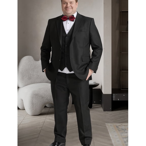 Beauty-Emily Plus Size Men’s 3 Piece Suit Set Blazer Vest Pants Two Button Lapel Business Formal Wedding Office Interview Elegant Attire