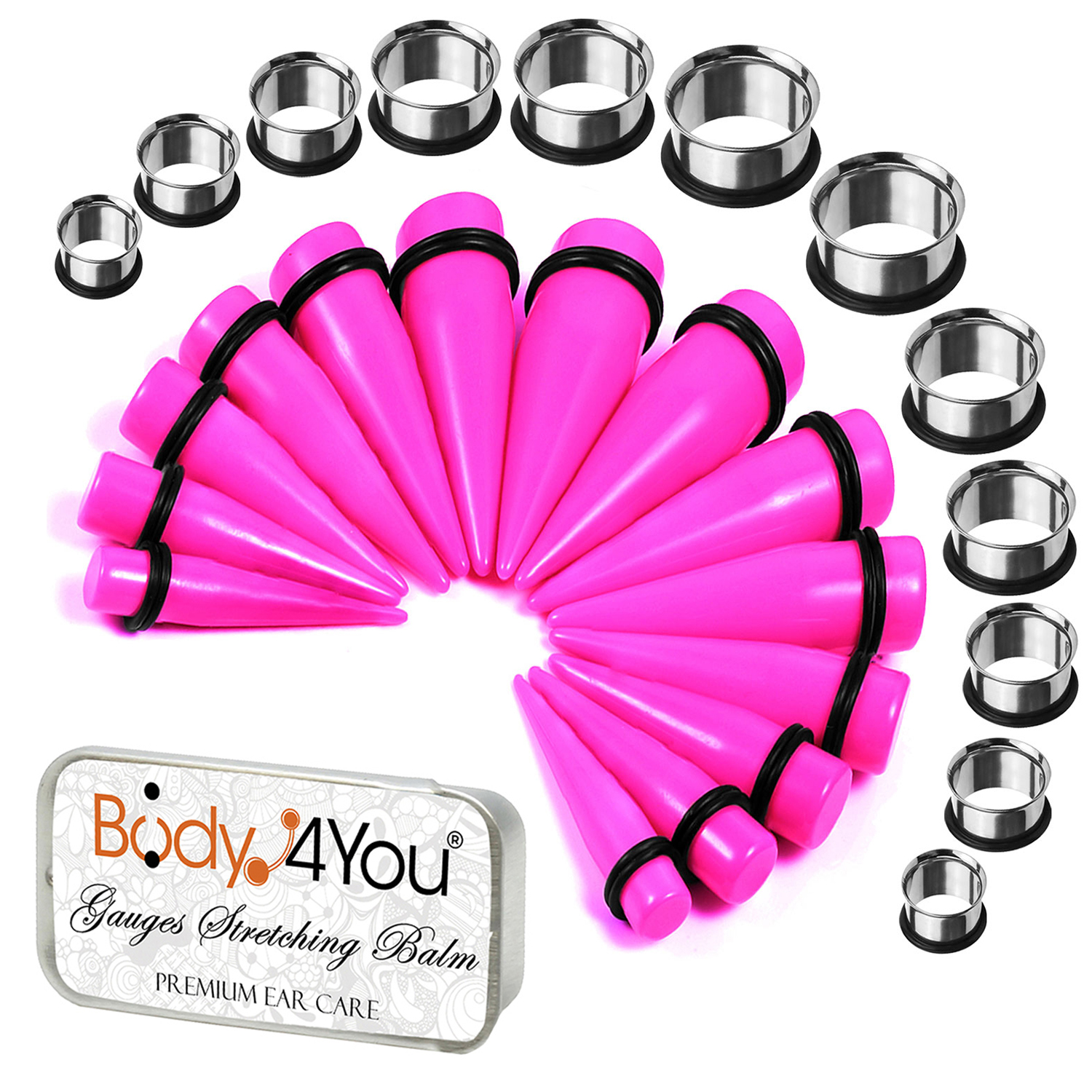 BodyJ4You 25PC Big Gauges Kit Ear Lobe Stretching Aftercare Balm
