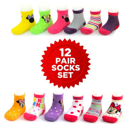 Disney Minnie Mouse 12 Pair Assorted Color Socks Set, Baby Girls, Age (Best Place To Get Socks)