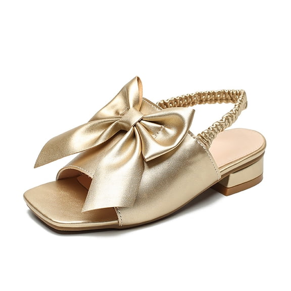 Mepaouo Girls Slingback Sandals Square Open Toe Bow Dress Pumps Strappy Wedding Party Flower Shoes
