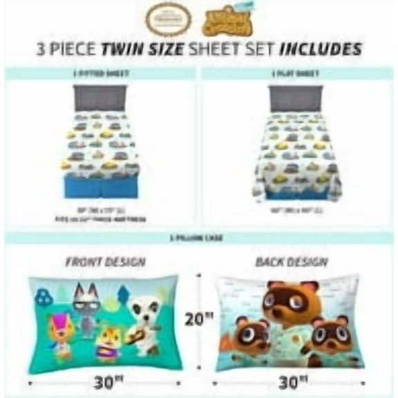 Animal Crossing Gone Camping Twin Sheet Set