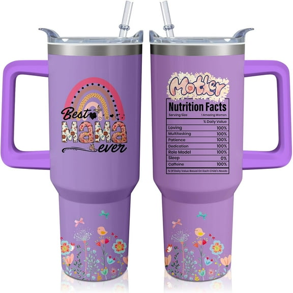 40oz Mother Tumbler with Handle and Straw, Mom Insulated Stainless Steel Cup, Travel Coffee Mug Water Bottle, Birthday Mothers Day Gifts for Women
