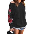 thumbnail image 1 of Women's Rose Sweater Floral Sweatshirt Embroidered Pullover, 1 of 1
