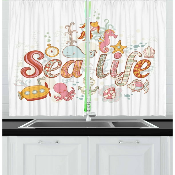 Toddler Curtains 2 Panels Set Sea Life Theme Underwater Wildlife Creatures Animals Cute Cartoon Style Fantasy Window Drapes For Living Room Bedroom 55w X 39l Inches Multicolor By Ambesonne Walmart Com