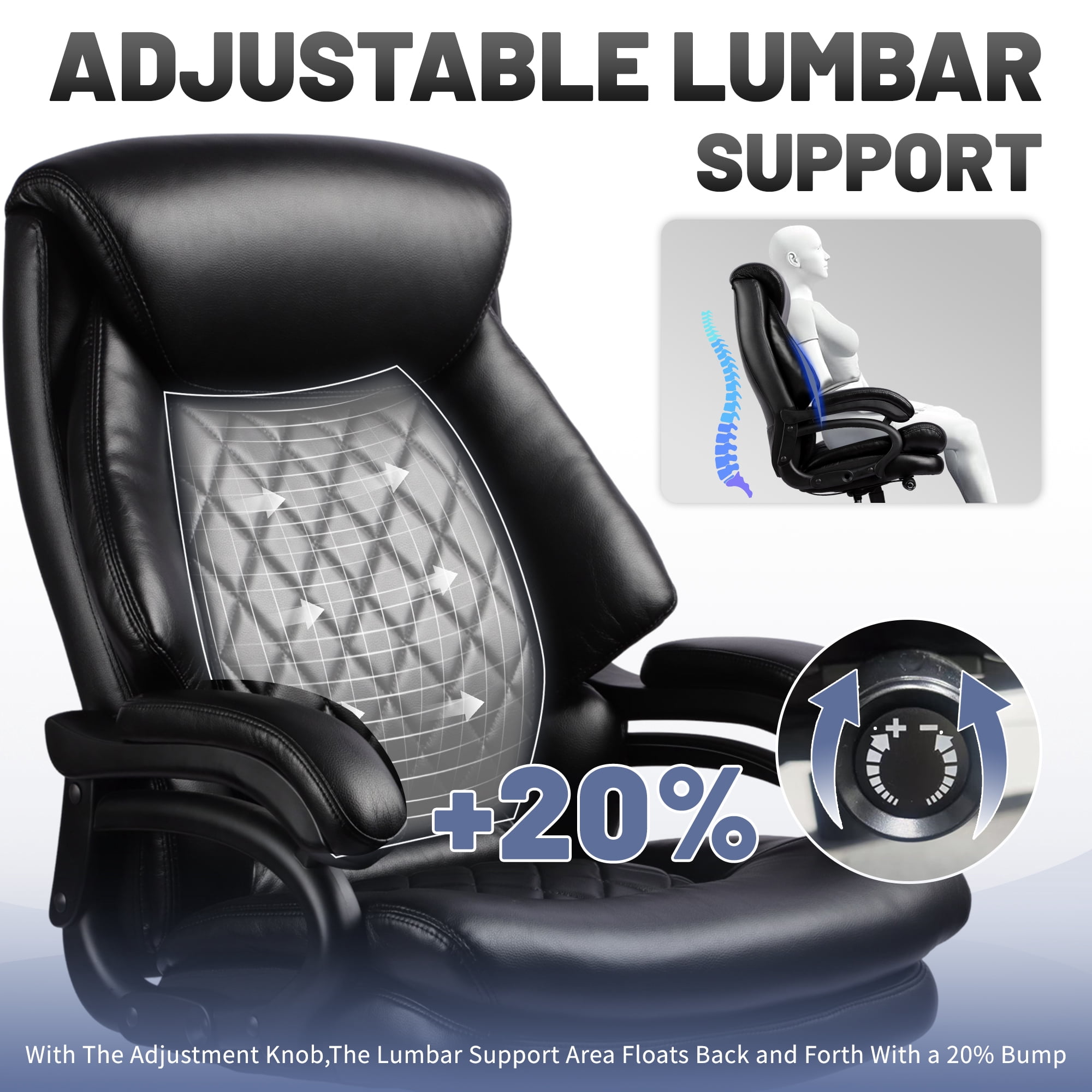 800lbs Big and Tall Office Chair, Executive Chair with Adjustable Lumbar Support, Executive Desk Chairs with Quiet Rubber Wheel and Extra Wide seat