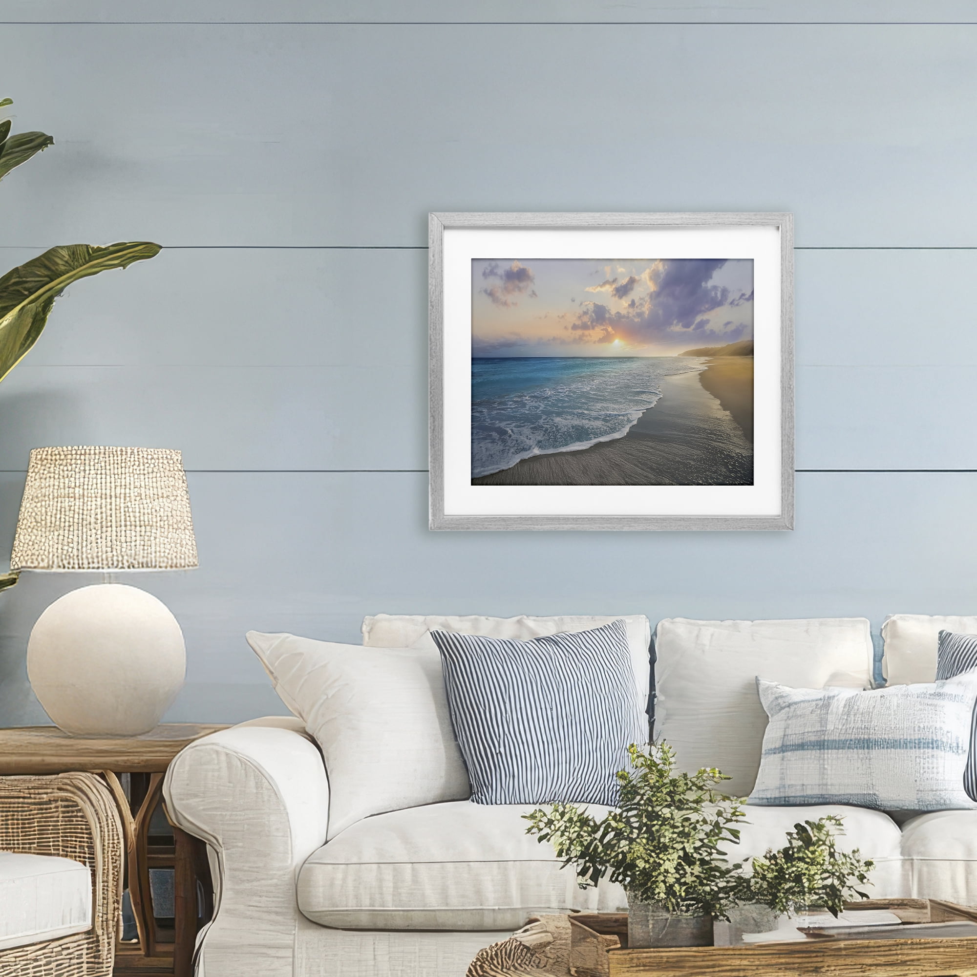 Stupell Industries Sunset over Tranquil Coast Gray Framed Print Under Glass, design by Mike Calascibetta