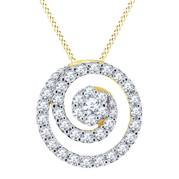 Jewel Zone US Round Shape White Natural Diamond Swirl Pendant
