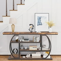 FUXJUM 63 Inch Long Console Table Industrial Sofa Table Behind Couch  Entryway Tables  Living-Room Hallway Foyer Accent Table 4 Tier Display Shelves Metal Frame