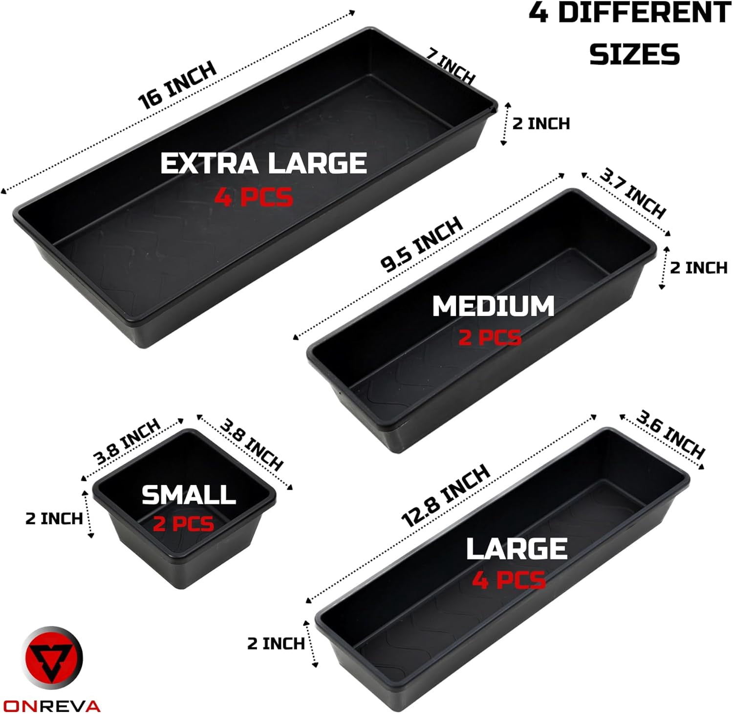 ONREVA Tool Box Organizer Tray Divider Set, Extra Large Toolbox Trays, Tool Box Organizers and Storage Kit, Rolling Tool Chest Drawer Bins, Hardware Screwdrivers Pliers Organization, 12pcs