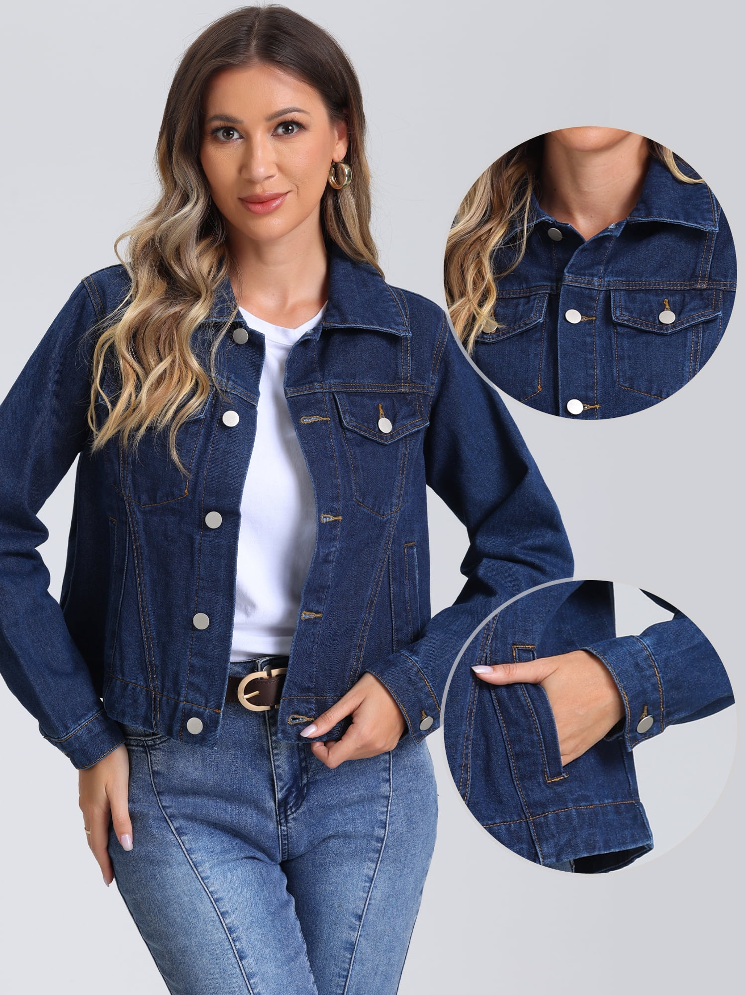 DARING DIVA Women's Vintage Casual Classic Denim Jacket M Deep Blue
