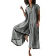 thumbnail image 1 of Combinaison Courte à Manches Courtes pour Femmes, Col Boutonné, Coton Lin, Jambes Larges, Ample et Fluide, 1 of 5