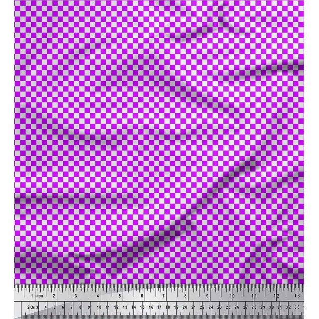 Soimoi Purple Modal Satin Fabric Geometric Check Print Fabric by the Yard 42 Inch Wide