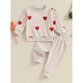 thumbnail image 3 of Elippeo Toddler Girls Valentine's Day Outfit 6M 12M 18M 24M 3Y 4Y Heart Embroidery Long Sleeve Sweatshirt and Elastic Pants 2 Piece Set, 3 of 10