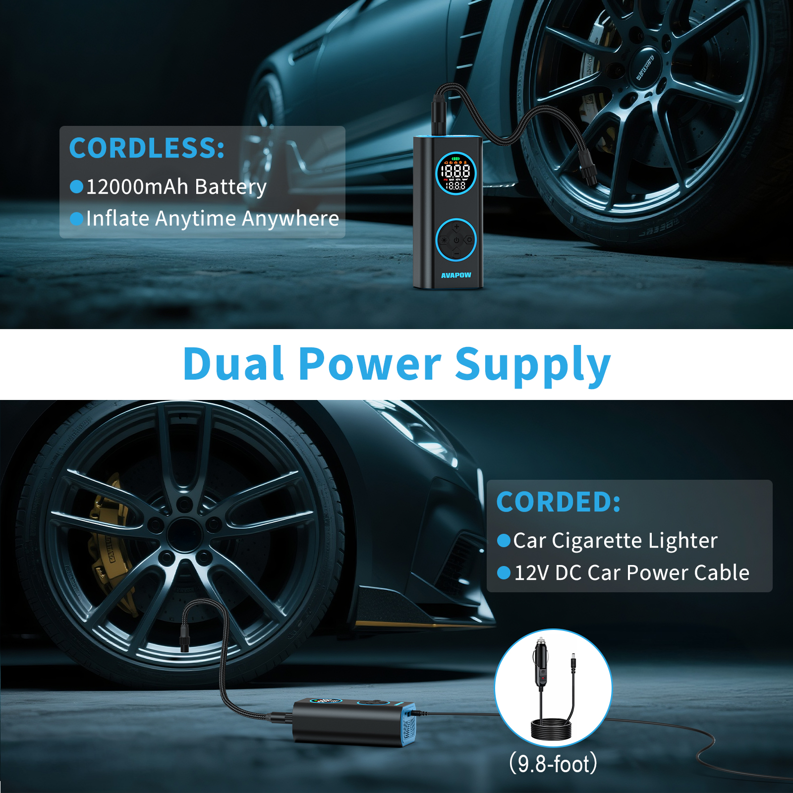 AVAPOW T09 Cordless Tire Inflator with Digital Gauge photo 4