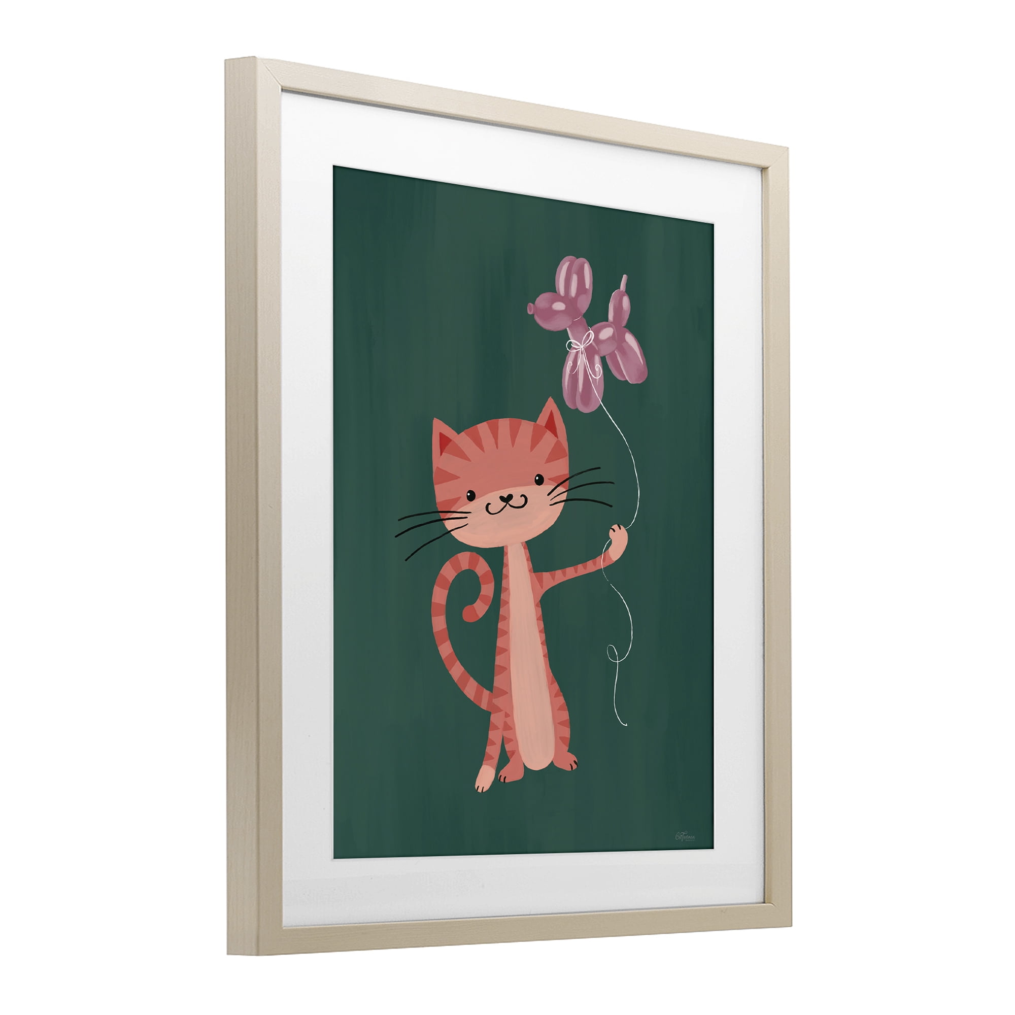Stupell Industries Balloon Buddy Cat Birch Framed Print Under Glass, design by Cat Thurman Designs