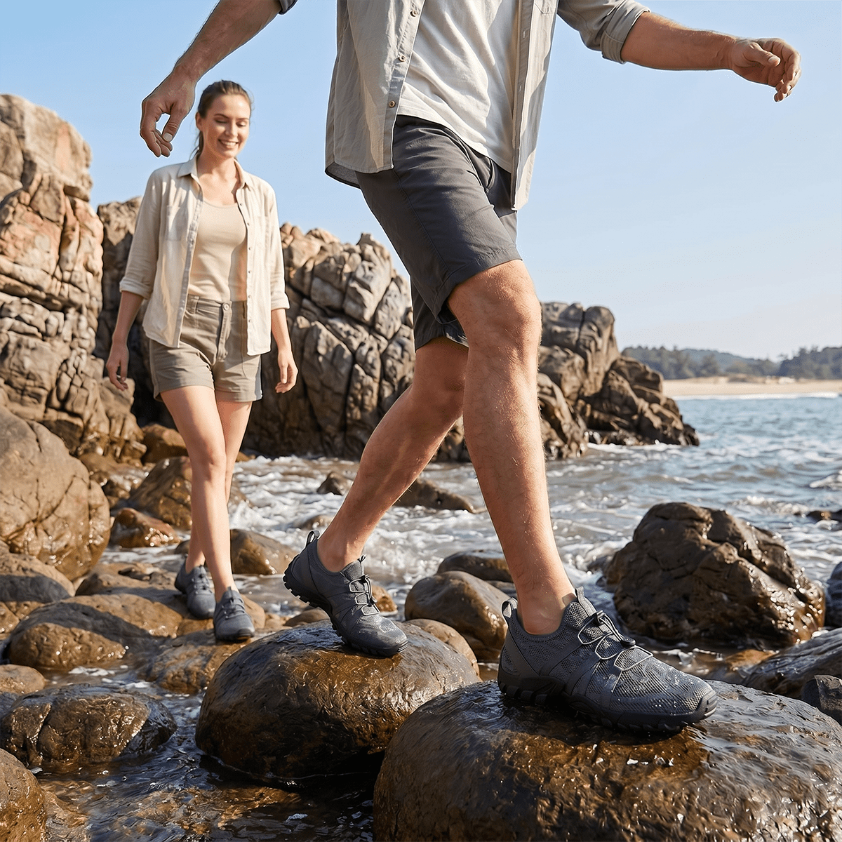 Stepedia Athletic Water Shoes for Women Men Quick Dry Outdoor Aqua Beach Shoes for Walking Hiking Boating, Dark Gray