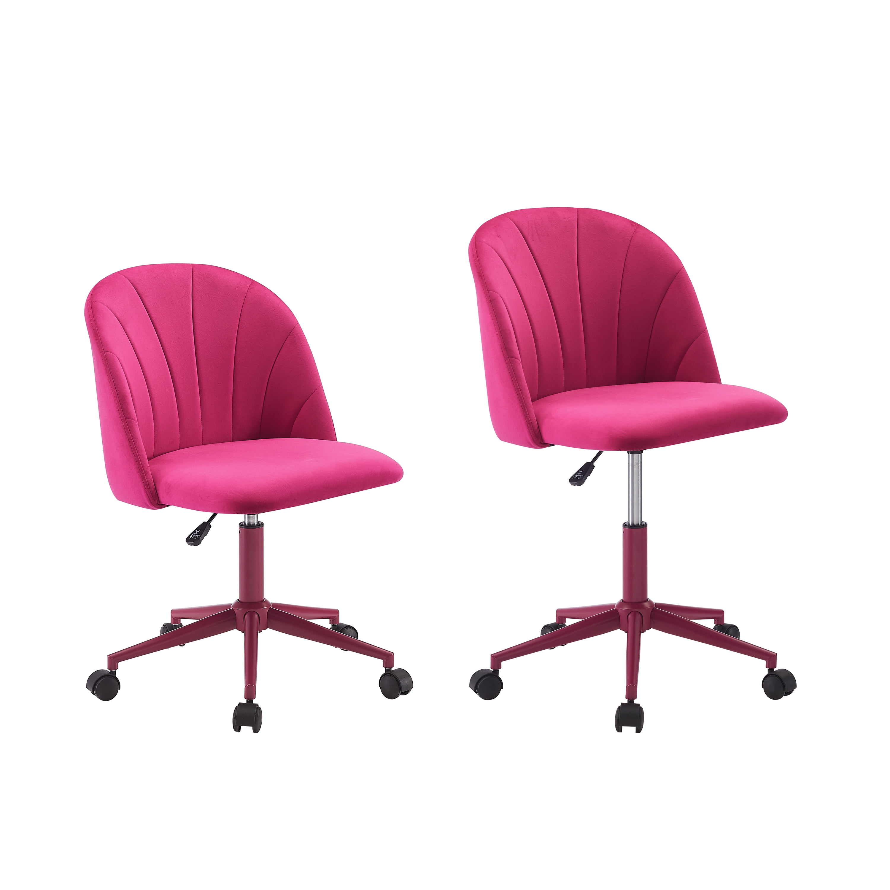 Linon Alondra Upholstered Mid Back Office Desk Chair with Castors, Hot Pink