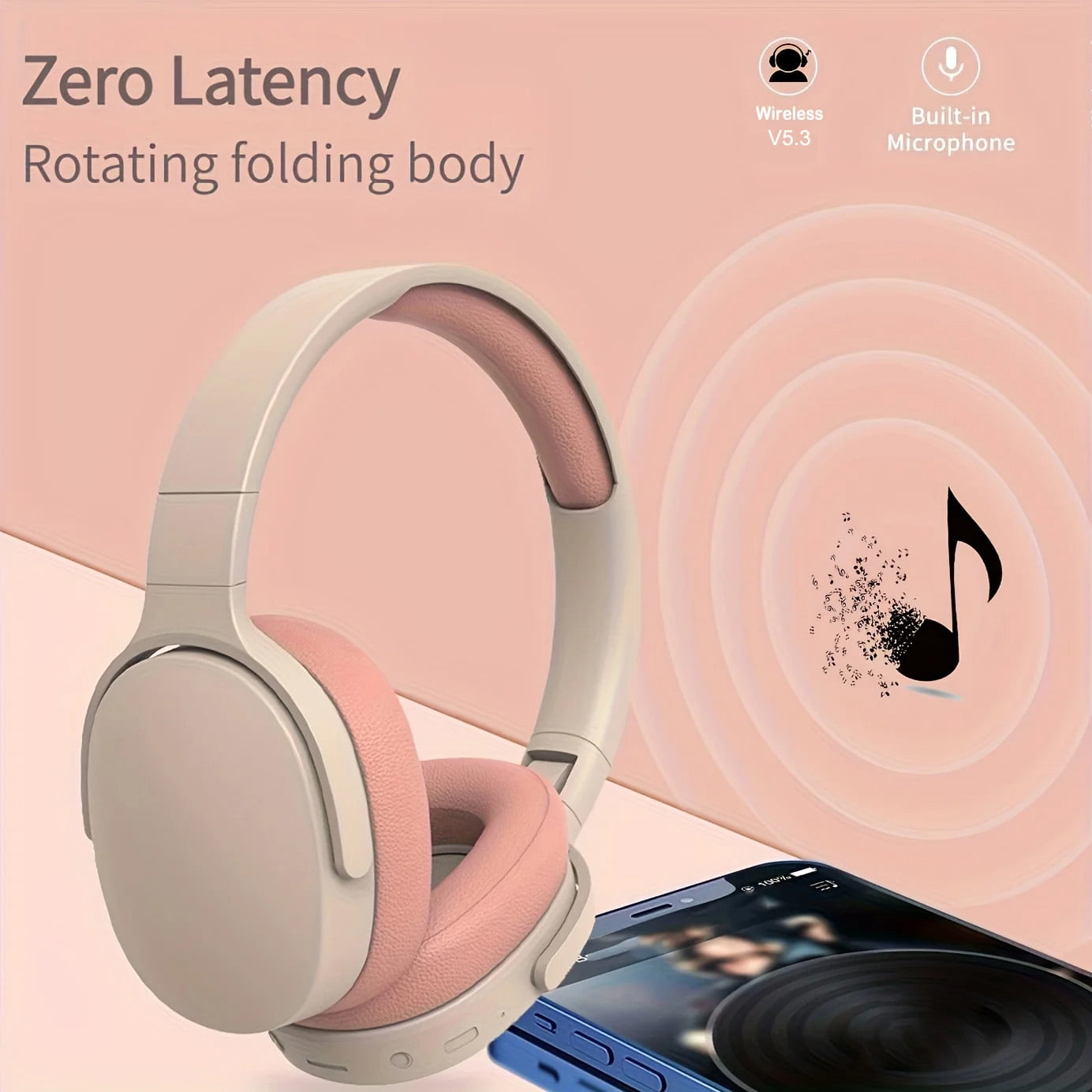 Wireless On-Ear Headphones, Upgraded Bass HiFi Stereo Wireless Headset, Foldable and Wireless Wired Mode, Soundproof On-Ear Headphones with Mic and Volume Control for PS5, PS4, PC, Switch, Mac-Pink