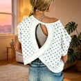 thumbnail image 2 of XAOFW Girls Off Shoulder T Shirt Batwing Sleeve Polka Dot Print Tees Toddler Kids Summer Fashion Crop Top 14-15 Years, 2 of 4